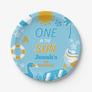 One in the Sun Pool Party Birthday Boy summer Paper Plate