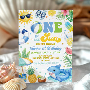 One In The Sun Pool Party Summer Birthday Invitation