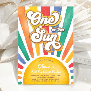 One in the Sun Rainbow Sunshine 1st Birthday Party Invitation
