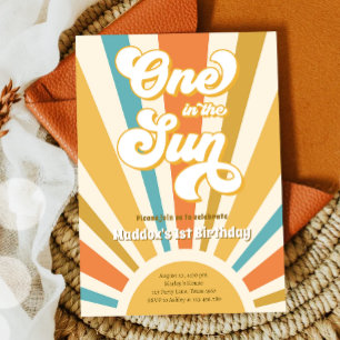 One in the Sun Retro Boho Hippie First Birthday In Invitation