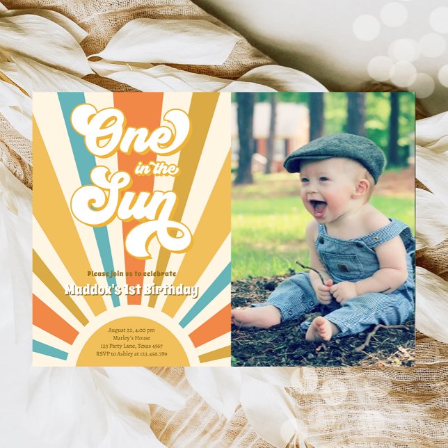 One in the Sun Retro Boho Hippie First Birthday Invitation (Creator Uploaded)