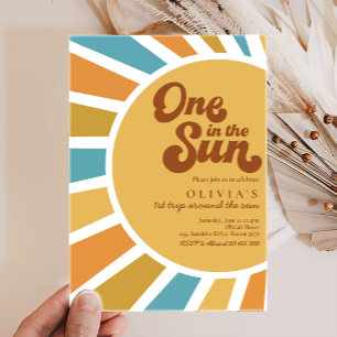One In The Sun   Retro Boho Sunshine 1st Birthday Invitation
