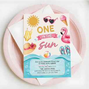 One In The Sun Summer Pool Birthday Party Invitation