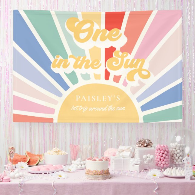 One In The Sun Sunshine 1st Birthday Muted Rainbow Banner (Party)