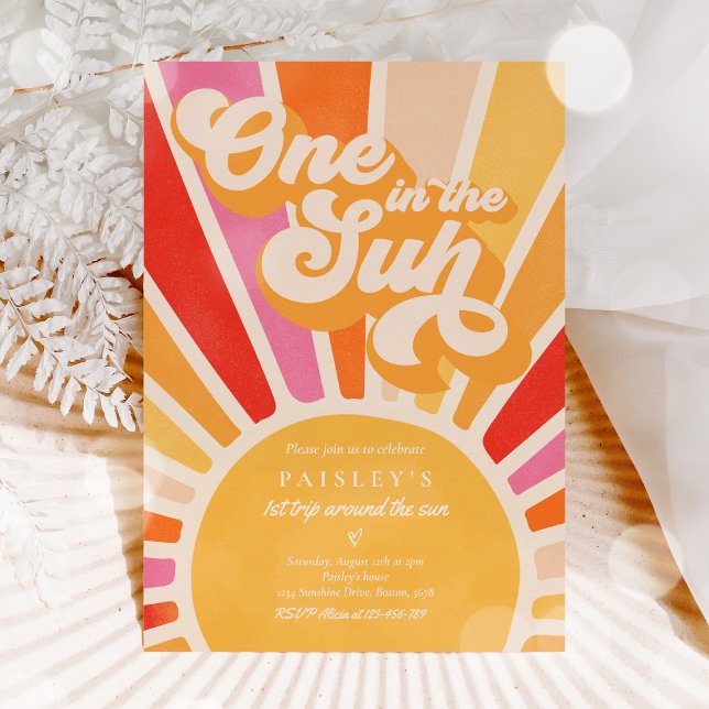 One In The Sun Sunshine 1st Birthday Pink Rainbow Invitation (Creator Uploaded)