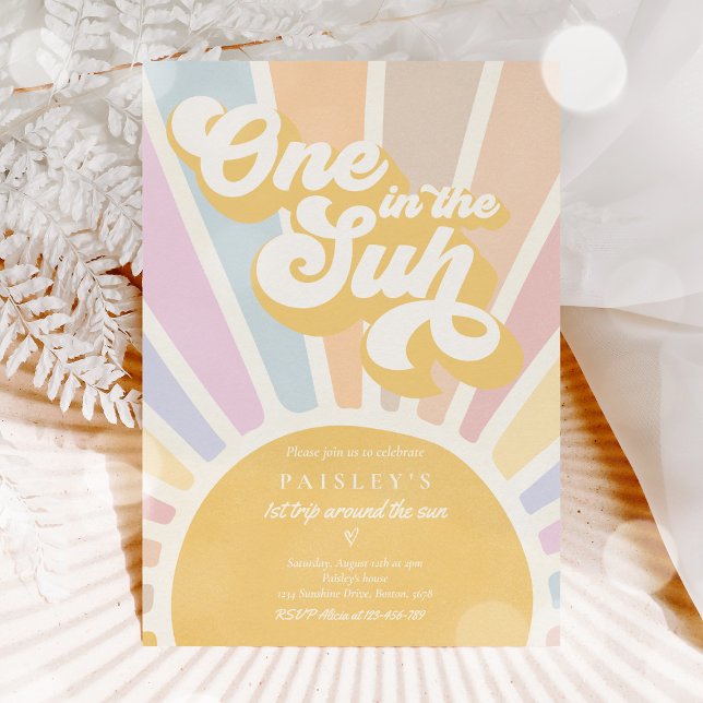 One In The Sun Sunshine 1st Birthday Pink Rainbow Invitation (Creator Uploaded)