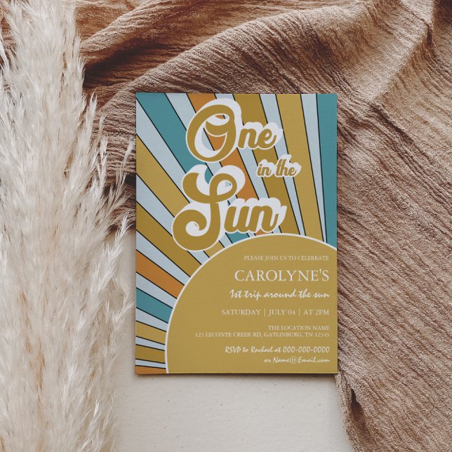 One In The Sun Sunshine Muted Rainbow 1st Birthday Invitation (Creator Uploaded)