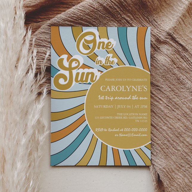 One In The Sun Sunshine Retro 1st Birthday Invitation (Creator Uploaded)