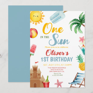 One In The Sun Tropical Beach 1st Birthday Party Invitation