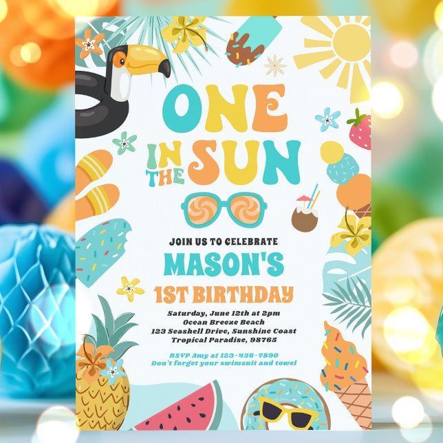 One In The Sun Tropical Beach 1st Birthday Party Invitation (Creator Uploaded)