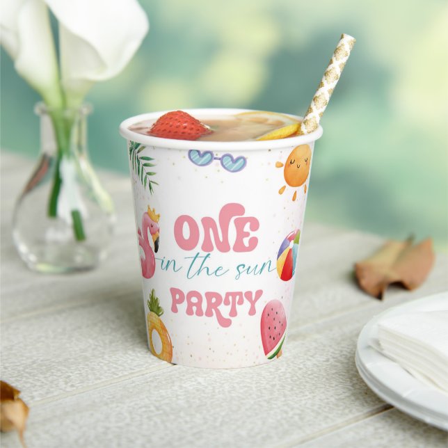 One In The Sun Tropical Beach 1st Birthday Party Paper Cups (Insitu)