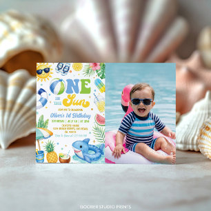 One In The Sun Tropical Beach Birthday Photo Invitation
