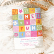 One Is Fun Bold Colourful Girls 1st Birthday