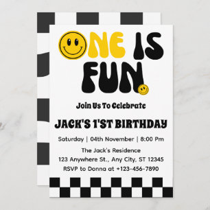 One Is Fun  Boy First Birthday  Invitation