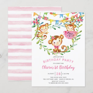 One Is Fun Monkey 1st Birthday Invitation
