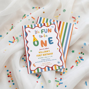 One is Fun Party Hat 1st Birthday Invitation