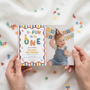 One is Fun Party Hat 1st Birthday Invitation Photo