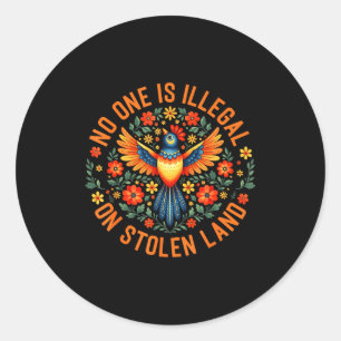 One is illegal on stolen land native american men classic round sticker