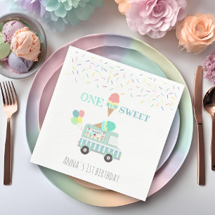 One is Sweet ice cream first birthday personalised Napkin