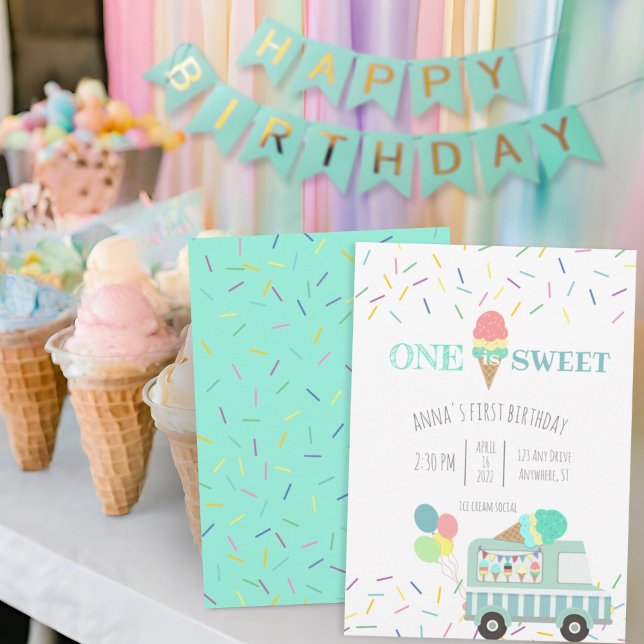 One is Sweet ice cream social birthday invitation (Creator Uploaded)