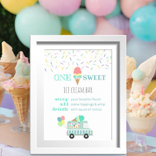 One is Sweet pink ice cream cone dessert bar sign