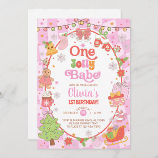 ONE jolly babe Christmas girl 1st birthday invite. Invitation