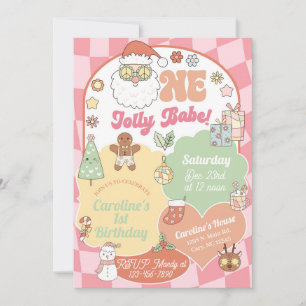 One Jolly Babe girl Christmas 1st birthday invite. Invitation