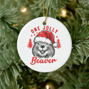 One Jolly Beaver Ceramic Tree Decoration