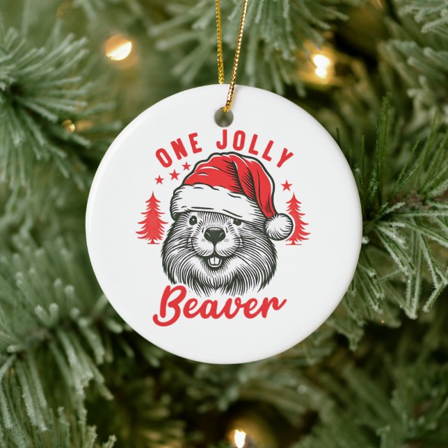 One Jolly Beaver  Ceramic Tree Decoration (Tree)