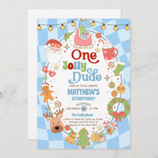 One jolly dude boy 1st Christmas birthday invite. Invitation