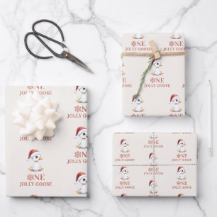 One Jolly Goose December First Birthday Wrapping Paper Sheet