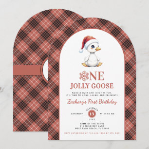 One Jolly Goose Modern Christmas First Birthday Invitation