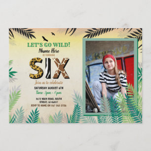 One Jungle 6th Birthday Party 6 Safari ZOO Photo Invitation