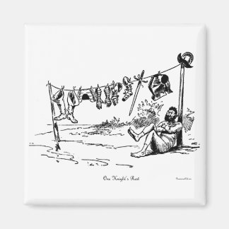 One Knights Rest Vintage Cartoon Art Square Magnet
