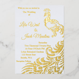 One Large Peacock Wedding Foil Invitation