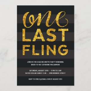One Last Fling Glitter-Look Bachelorette Party Invitation