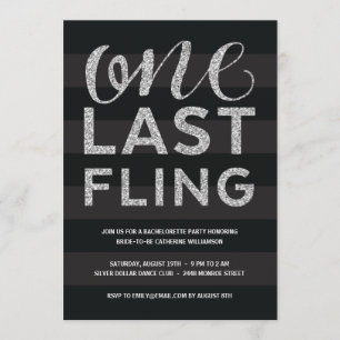 One Last Fling   Glitter-Look Bachelorette Party Invitation