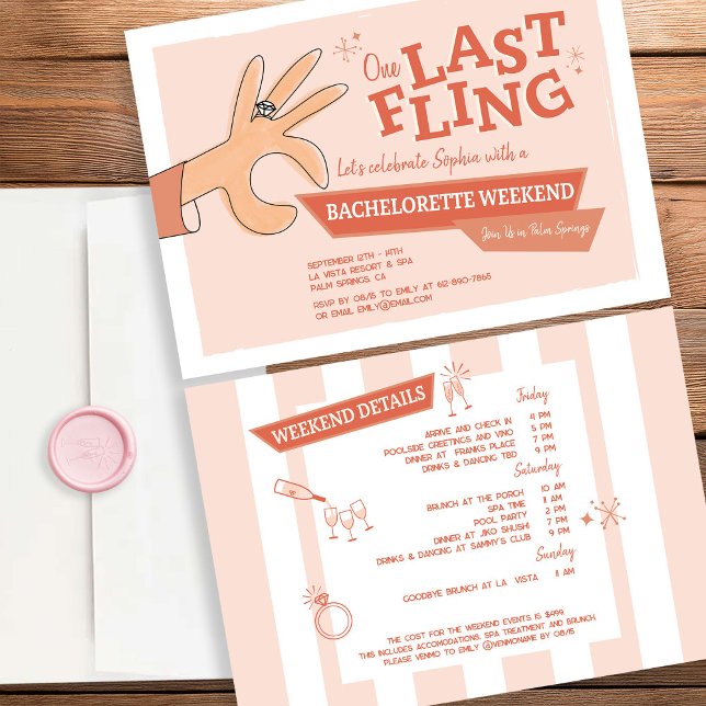 "One Last Fling" Retro Mid-Century Bachelorette Invitation (Creator Uploaded)
