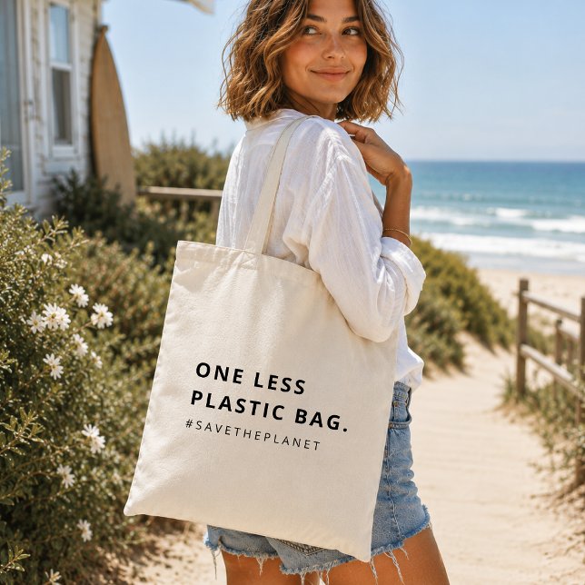 One Less Plastic Bag | Eco Grocery Shopper Tote (One less plastic bag tote for grocery runs, beach days, market trips, and eco gifts.)
