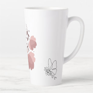 One line art Butterfly with Aesthetic pink Flower Latte Mug