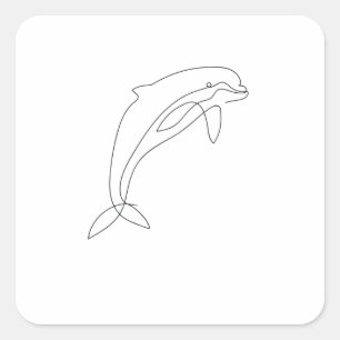 One Line Art Delfin with a stroke Square Sticker