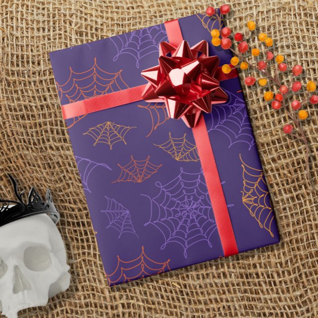 One Line Art Spiderwebs Pattern Halloween Wrapping Paper (Creator Uploaded)