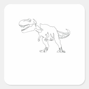 One Line Drawing Dino T Rex Single Art Square Sticker