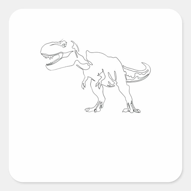 One Line Drawing Dino T Rex Single Art Square Sticker (Front)