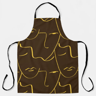 One Line Drawing Faces Pattern Apron