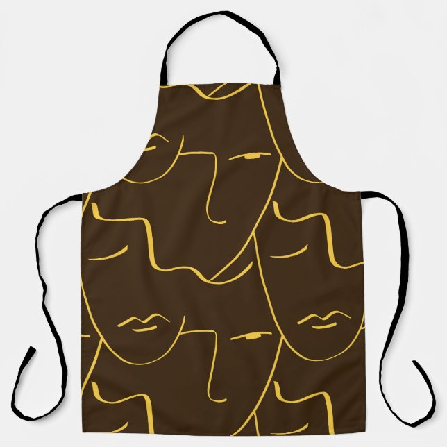 One Line Drawing Faces Pattern Apron (Front)