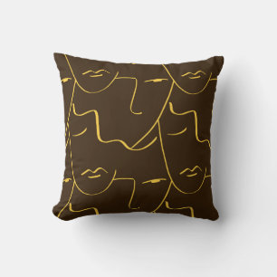 One Line Drawing Faces Pattern Cushion