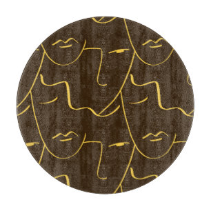 One Line Drawing Faces Pattern Cutting Board