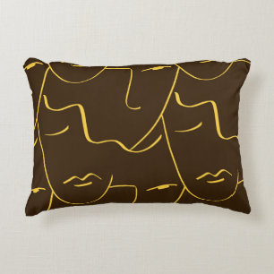 One Line Drawing Faces Pattern Decorative Cushion