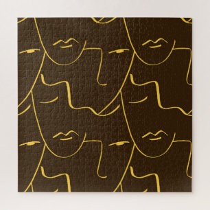 One Line Drawing Faces Pattern Jigsaw Puzzle